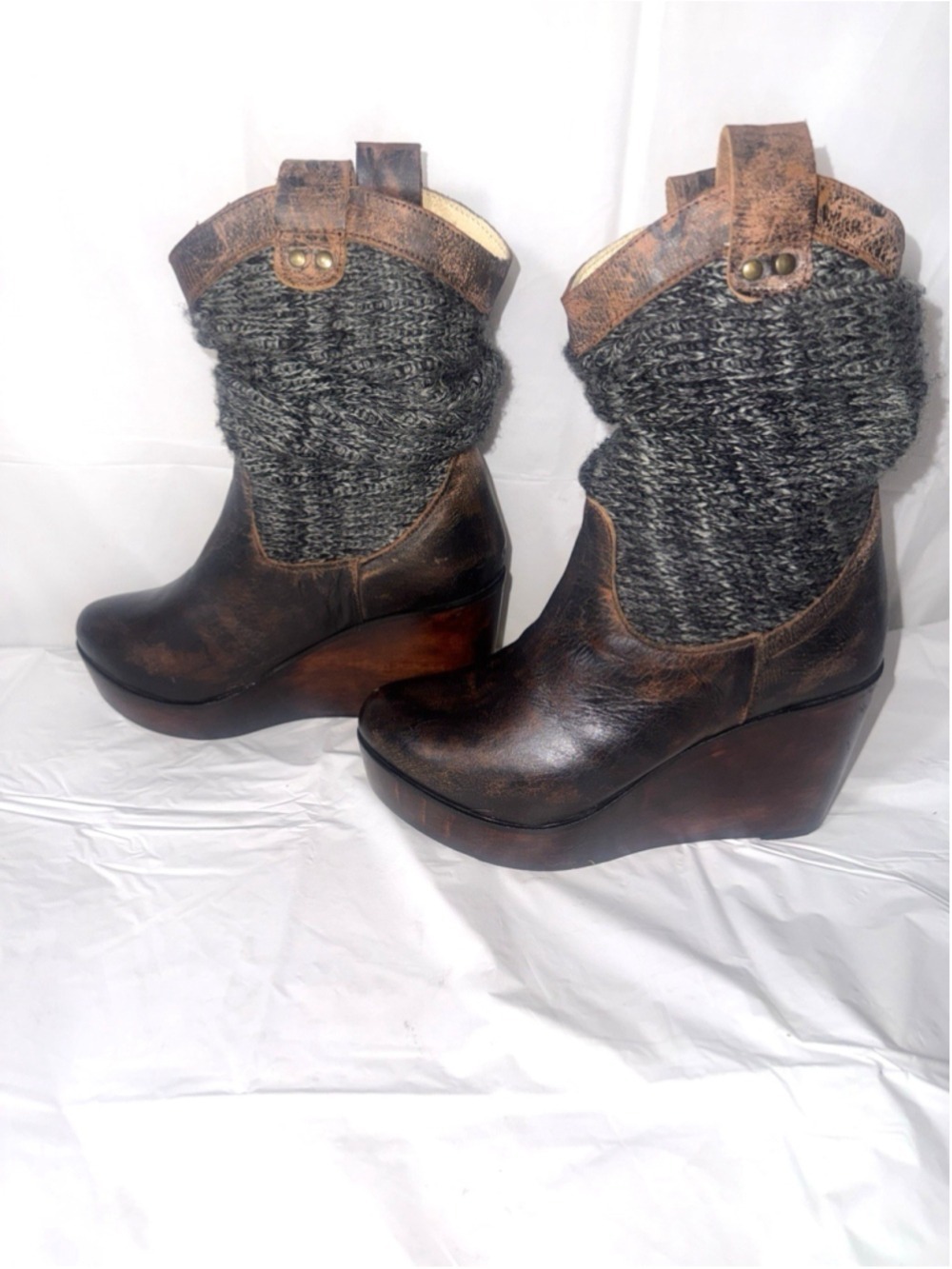 Bed Stu Womens Bruges Boot Bootie Size 7.5b Distressed Brown Wedge Boho Western